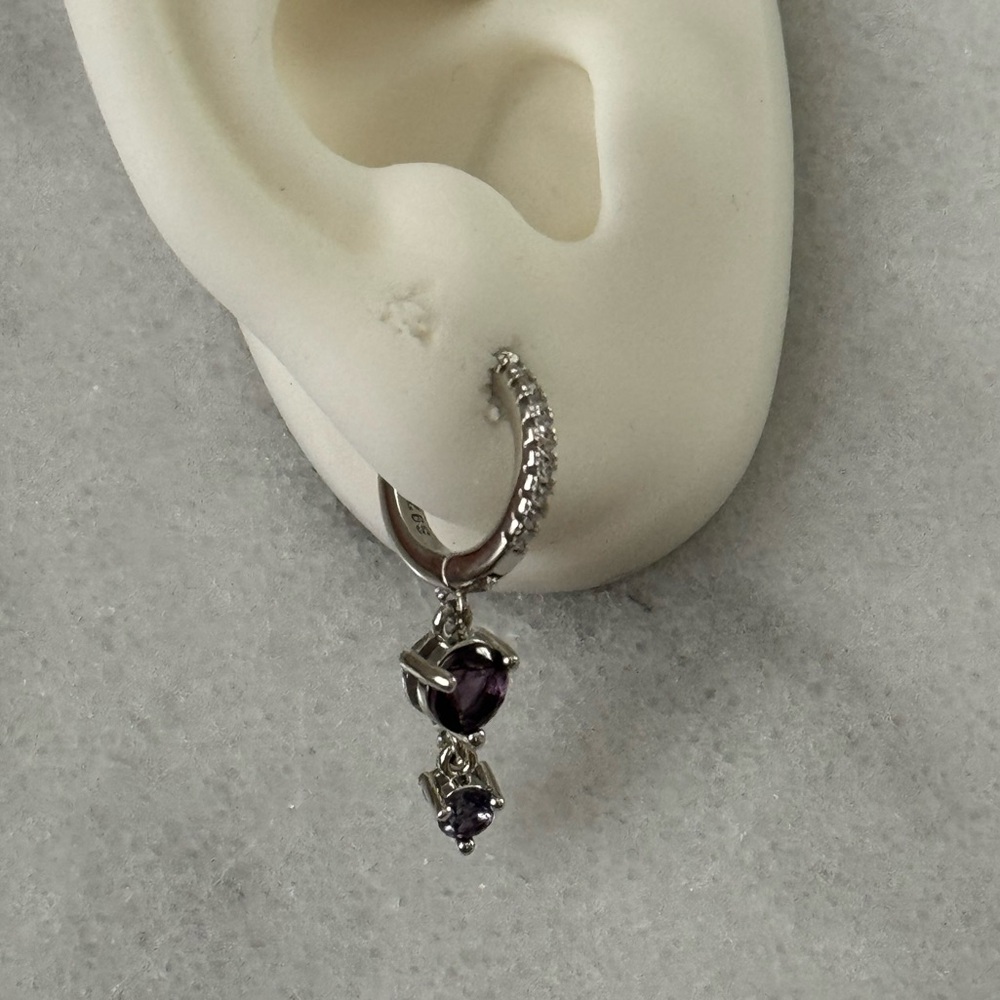 NEW DROP Sterling Silver Crystal Pave Purple Dangle Huggie Hoop Earrings - Picture 3 of 6
